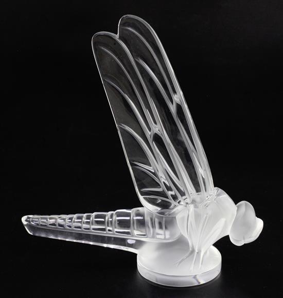 Grande Libellule/Large Dragonfly. A glass mascot by René Lalique, introduced on 23/5/1928, No.1100393 Height 20.2cm.